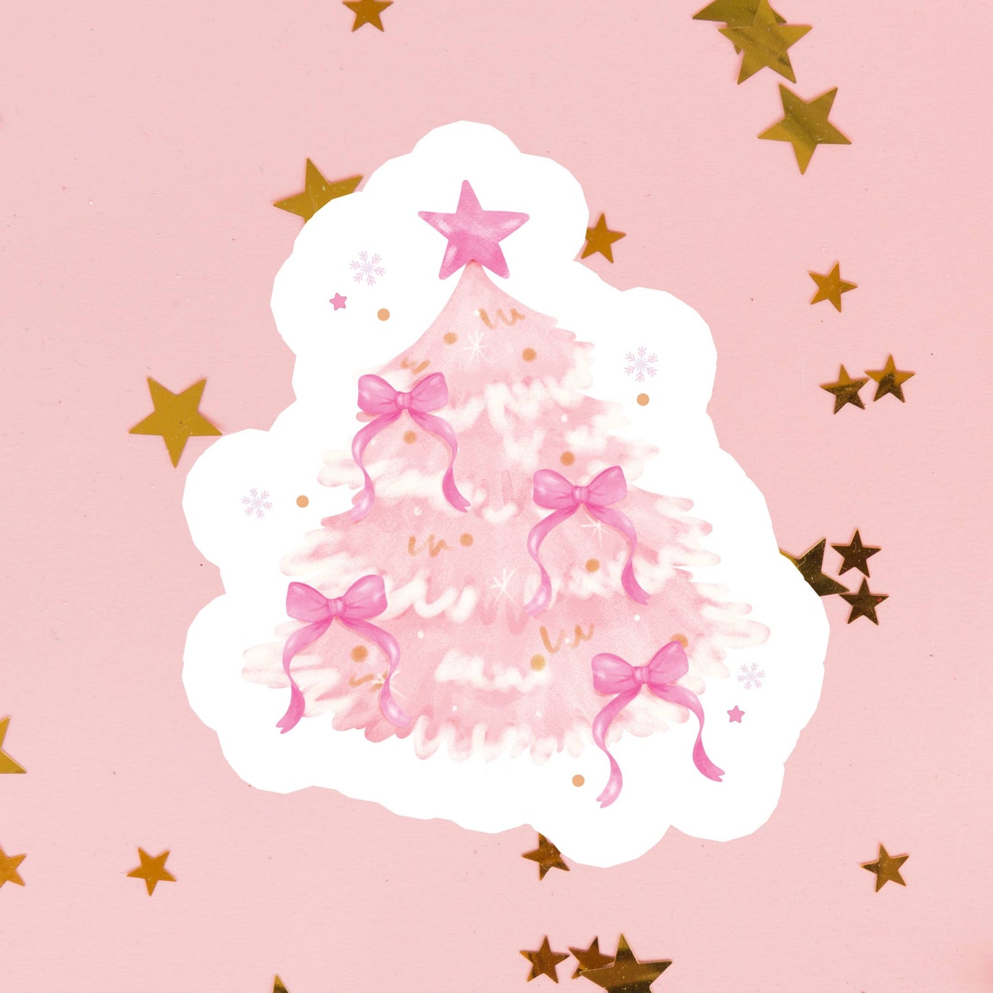 Stickers+ X Ashley Bexar - Pink Christmas Tree Christmas Girly Pink Holiday Waterproof Vinyl Sticker