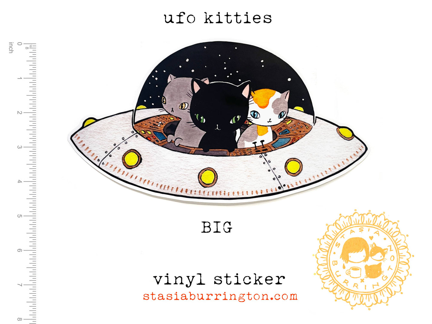 Stasia Burrington Illustration - Vinyl Sticker - UFO Kitties - space cats: Large