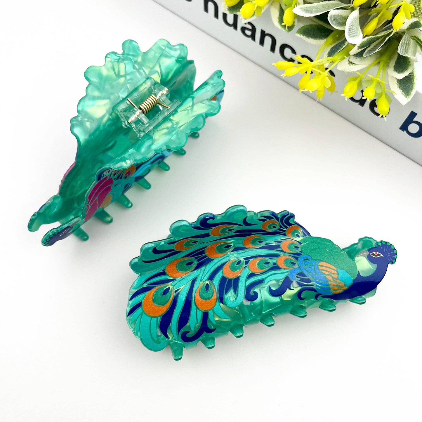 TheDivaSoap - Creative Fashion Peacock Hair Claw Clip – Animal Style: Green