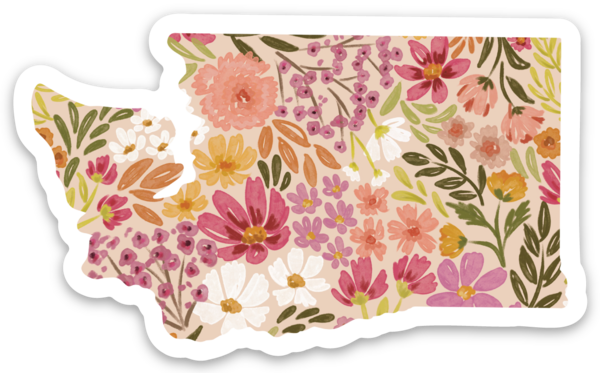 Elyse Breanne Design - Washington State Floral Sticker 3x2in.: Black Floral
