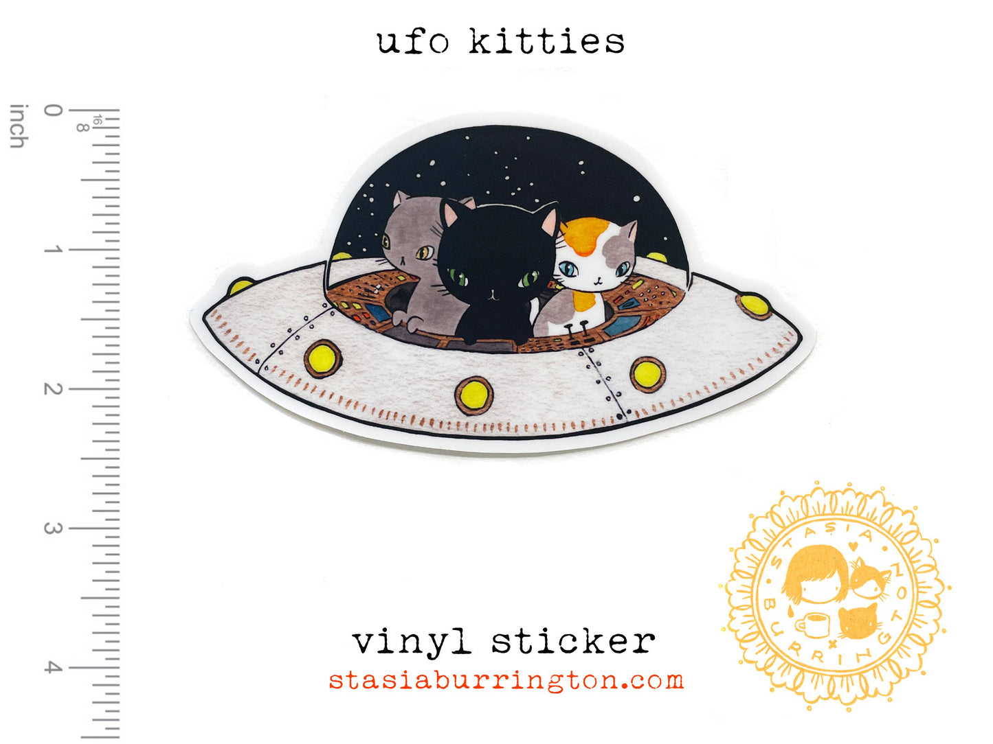 Stasia Burrington Illustration - Vinyl Sticker - UFO Kitties - space cats: Large