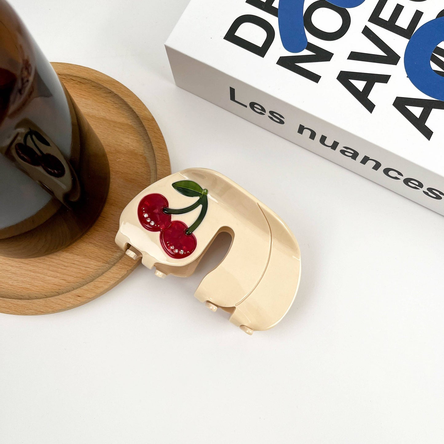 TheDivaSoap - Simple Cherry Hair Clip, Acetate Fruit Claw Clip: Beige A