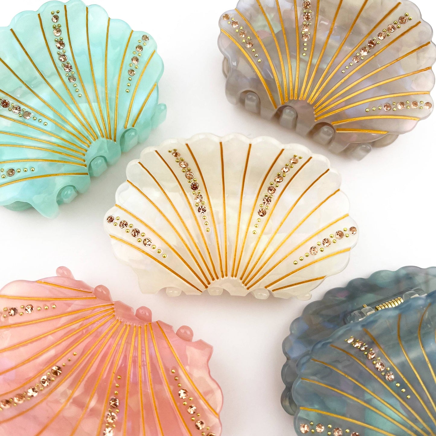 TheDivaSoap - Crystal Shell Claw Clip, Ocean Creatures Hair Clip: White