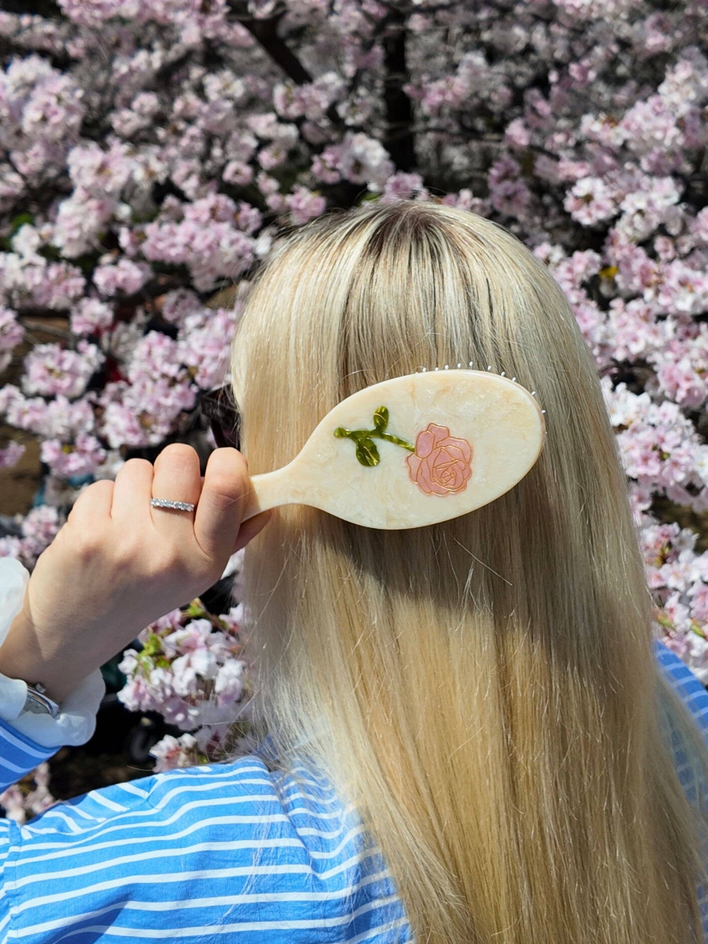 Solar Eclipse - Hand-painted Spring Rose Acetate 2-1 Daily Hair Brush