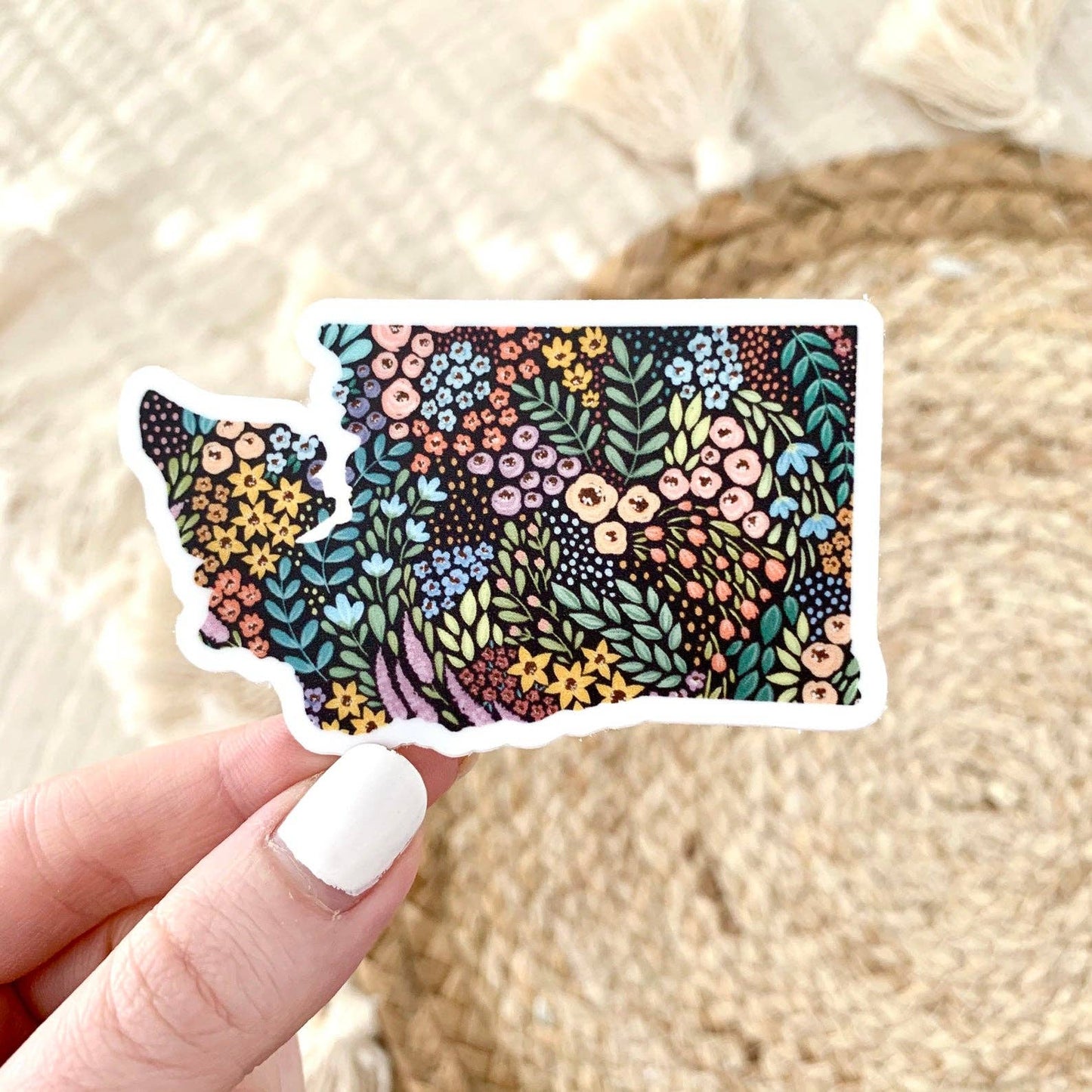 Elyse Breanne Design - Washington State Floral Sticker 3x2in.: Black Floral