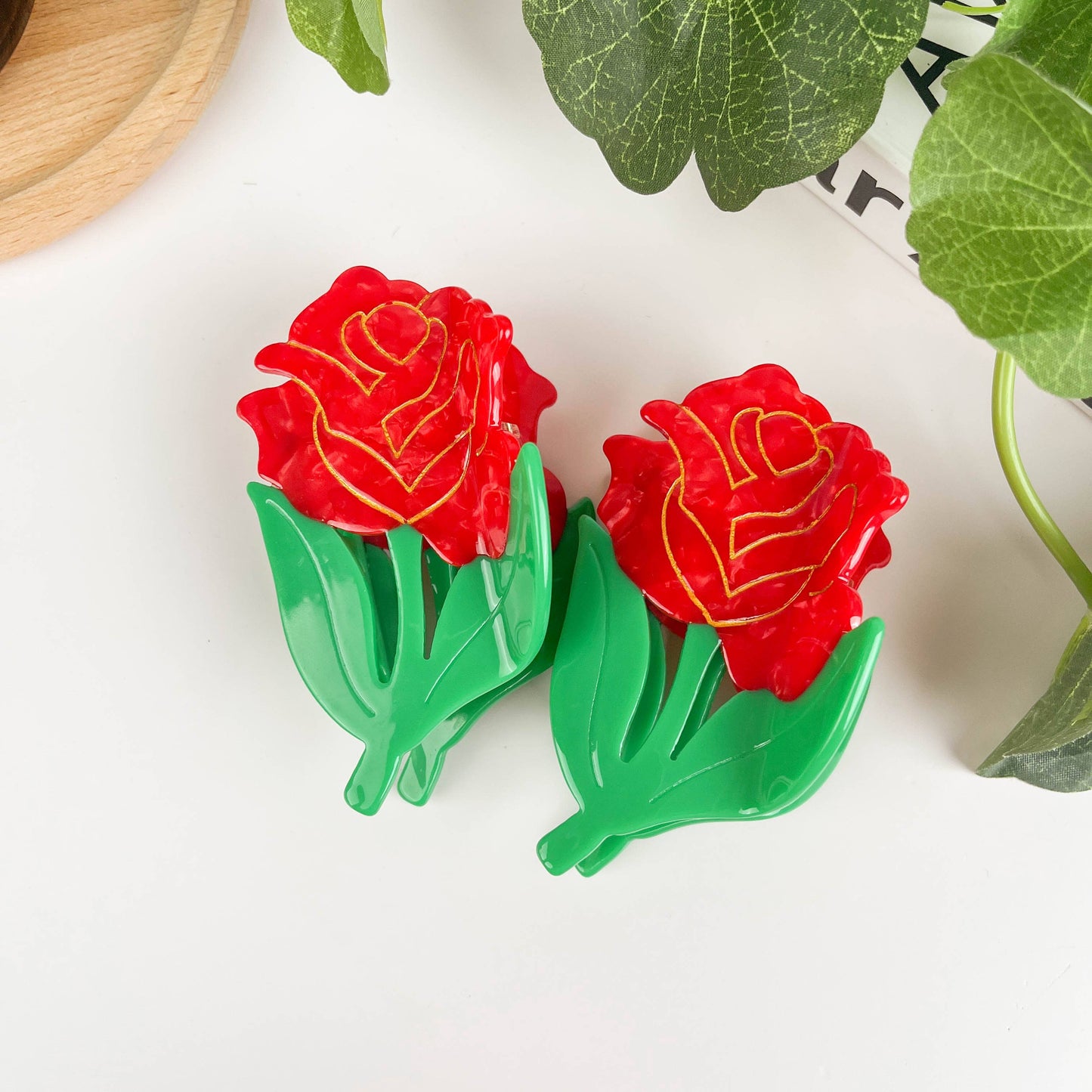 TheDivaSoap - Elegant Rose Hair Clip, Valentine's Day Hair Claw Clip