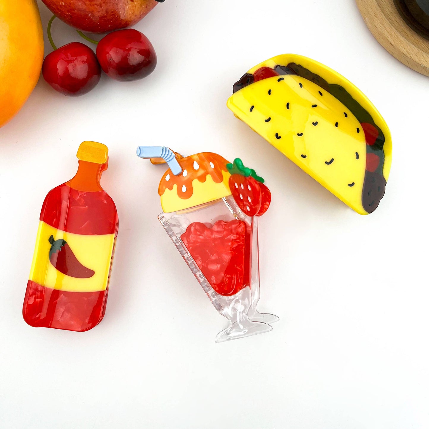 TheDivaSoap - Food-Themed Acetate Claw Clips, Hot Sauce & Taco Designs: Chili Sauce