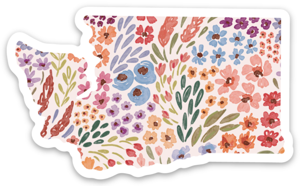 Elyse Breanne Design - Washington State Floral Sticker 3x2in.: Black Floral