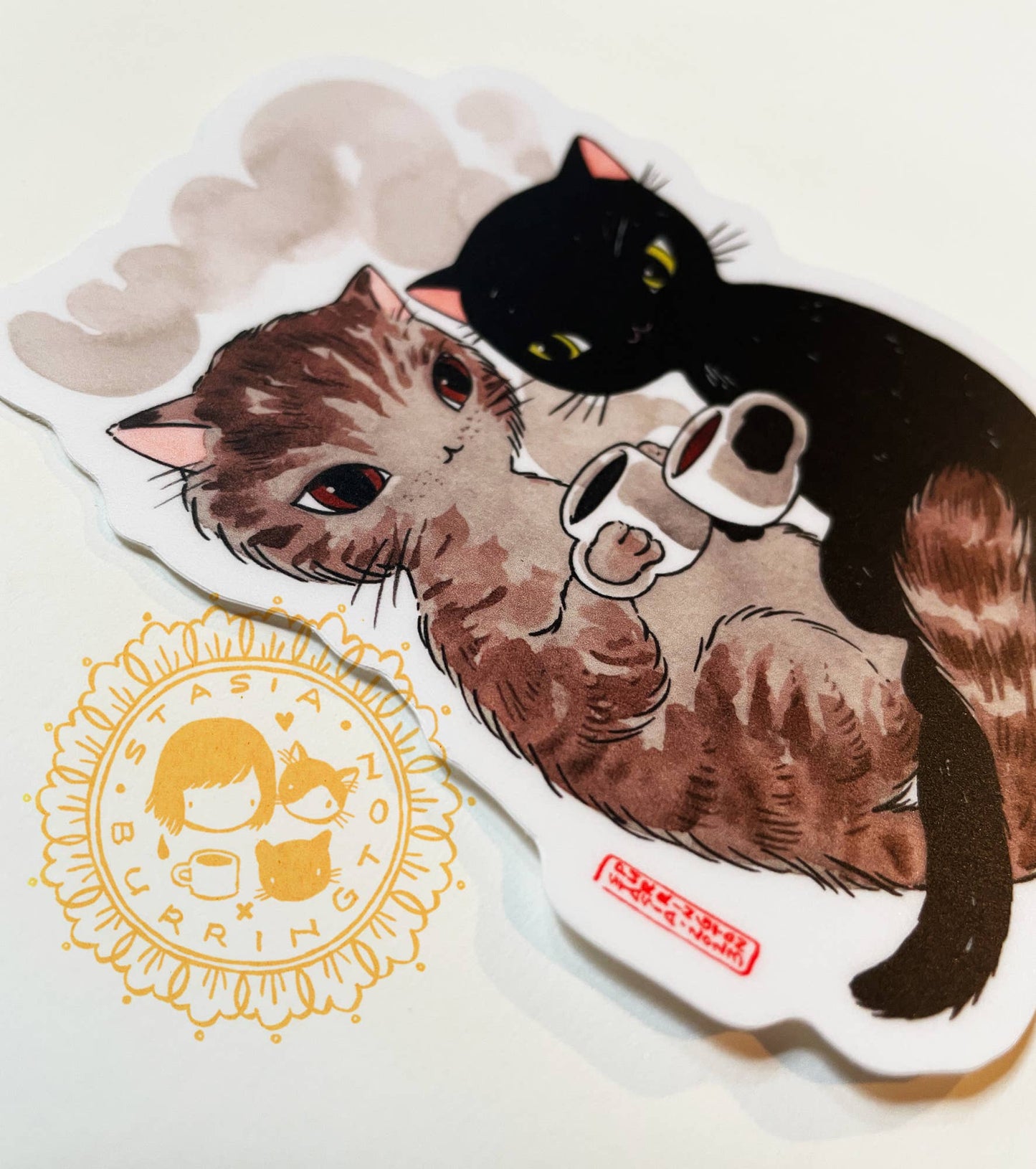 Stasia Burrington Illustration - Vinyl Sticker - Coffee Cat Cuddle