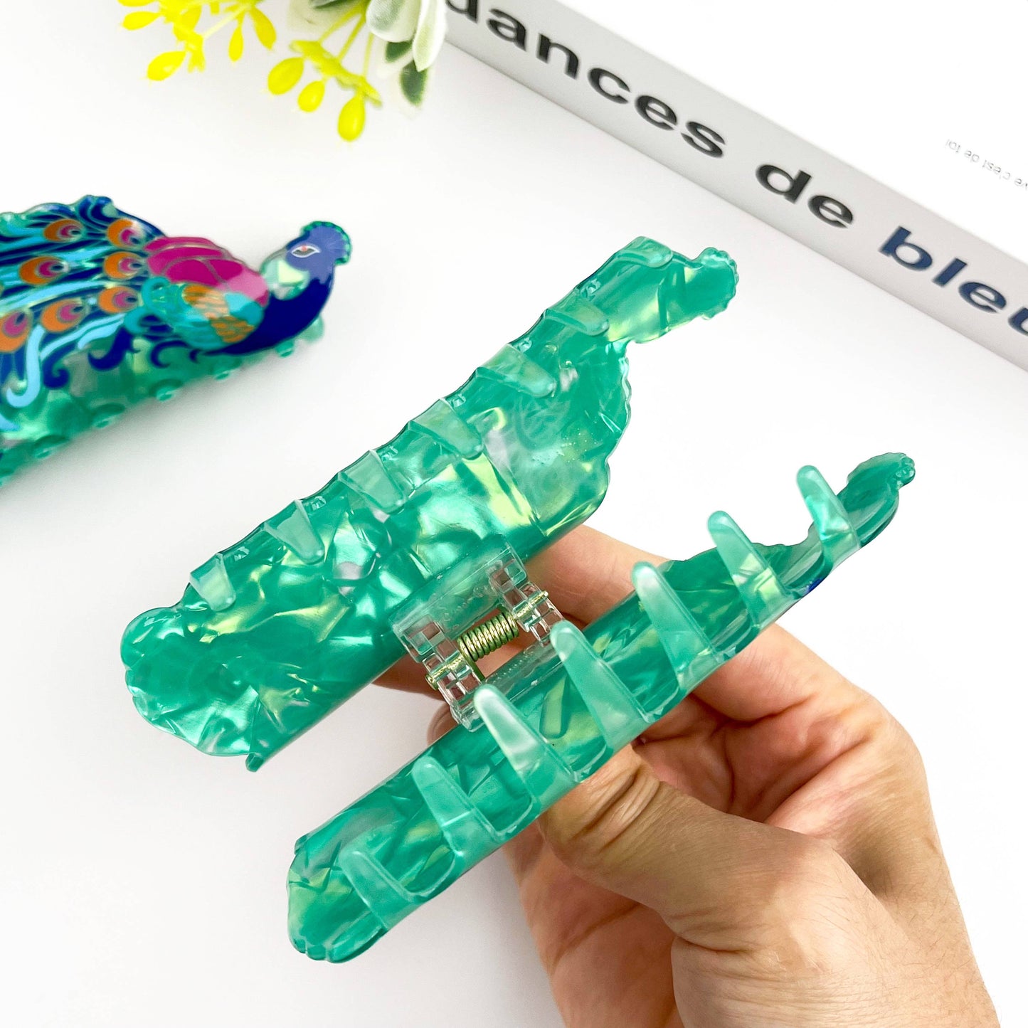 TheDivaSoap - Creative Fashion Peacock Hair Claw Clip – Animal Style: Green