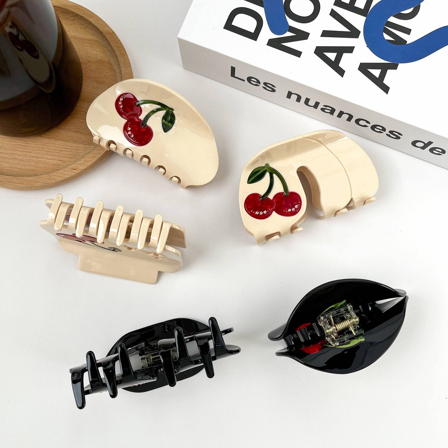 TheDivaSoap - Simple Cherry Hair Clip, Acetate Fruit Claw Clip: Beige A