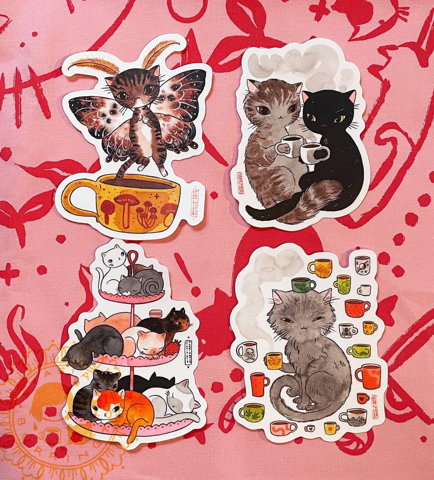 Stasia Burrington Illustration - Vinyl Sticker - Coffee Cat Cuddle