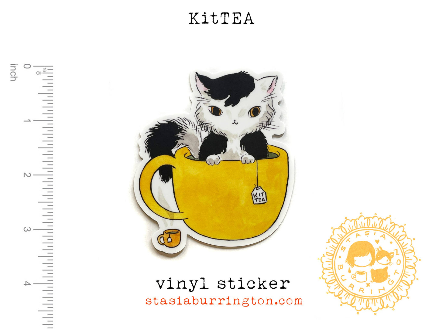 Stasia Burrington Illustration - Vinyl Sticker - KitTEA Tea Cat