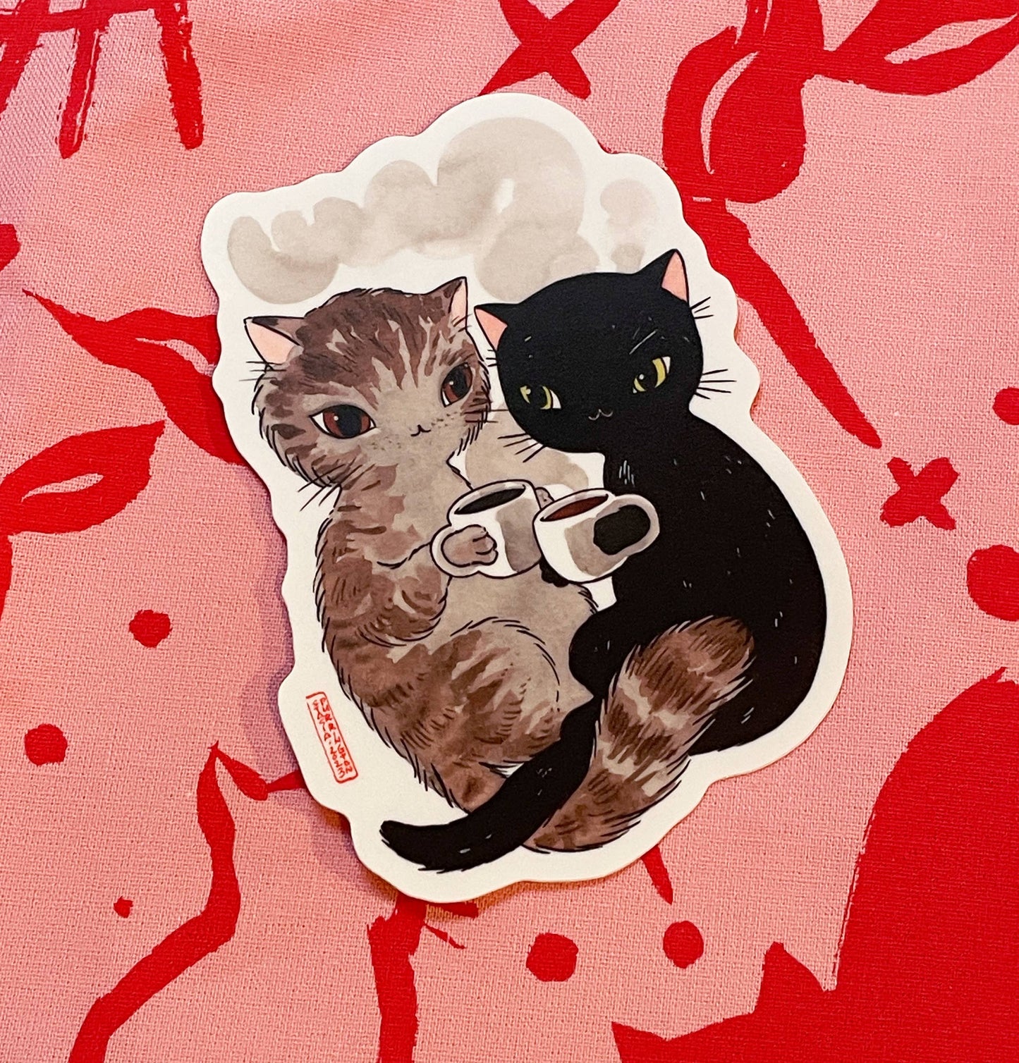 Stasia Burrington Illustration - Vinyl Sticker - Coffee Cat Cuddle