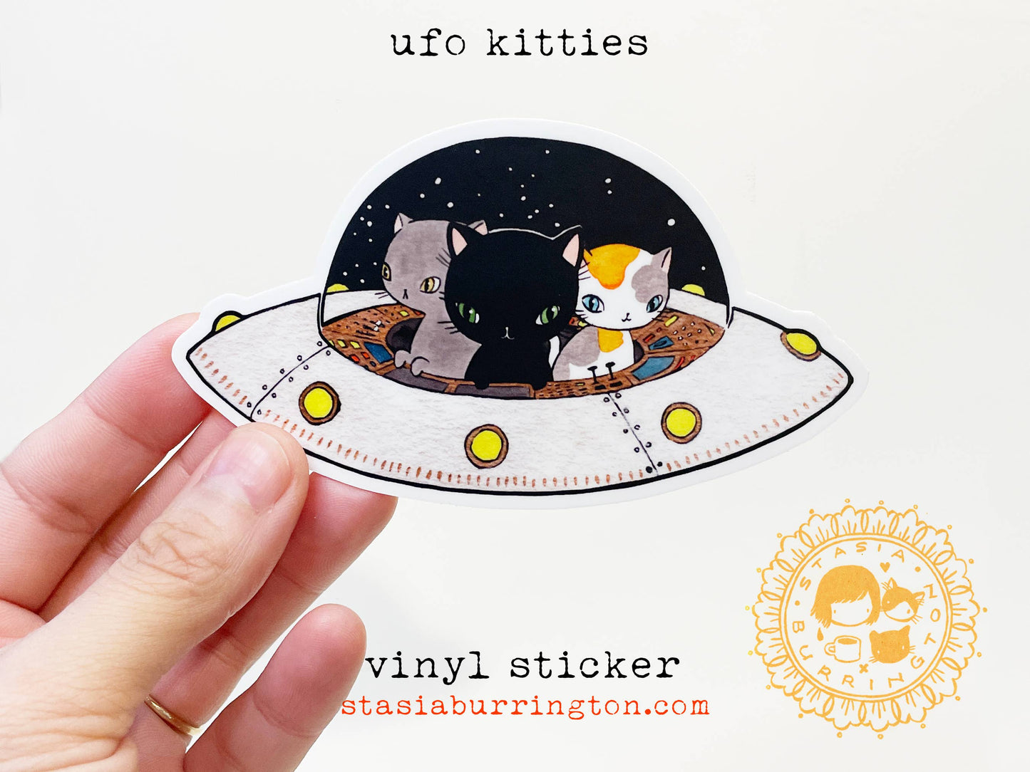 Stasia Burrington Illustration - Vinyl Sticker - UFO Kitties - space cats: Large