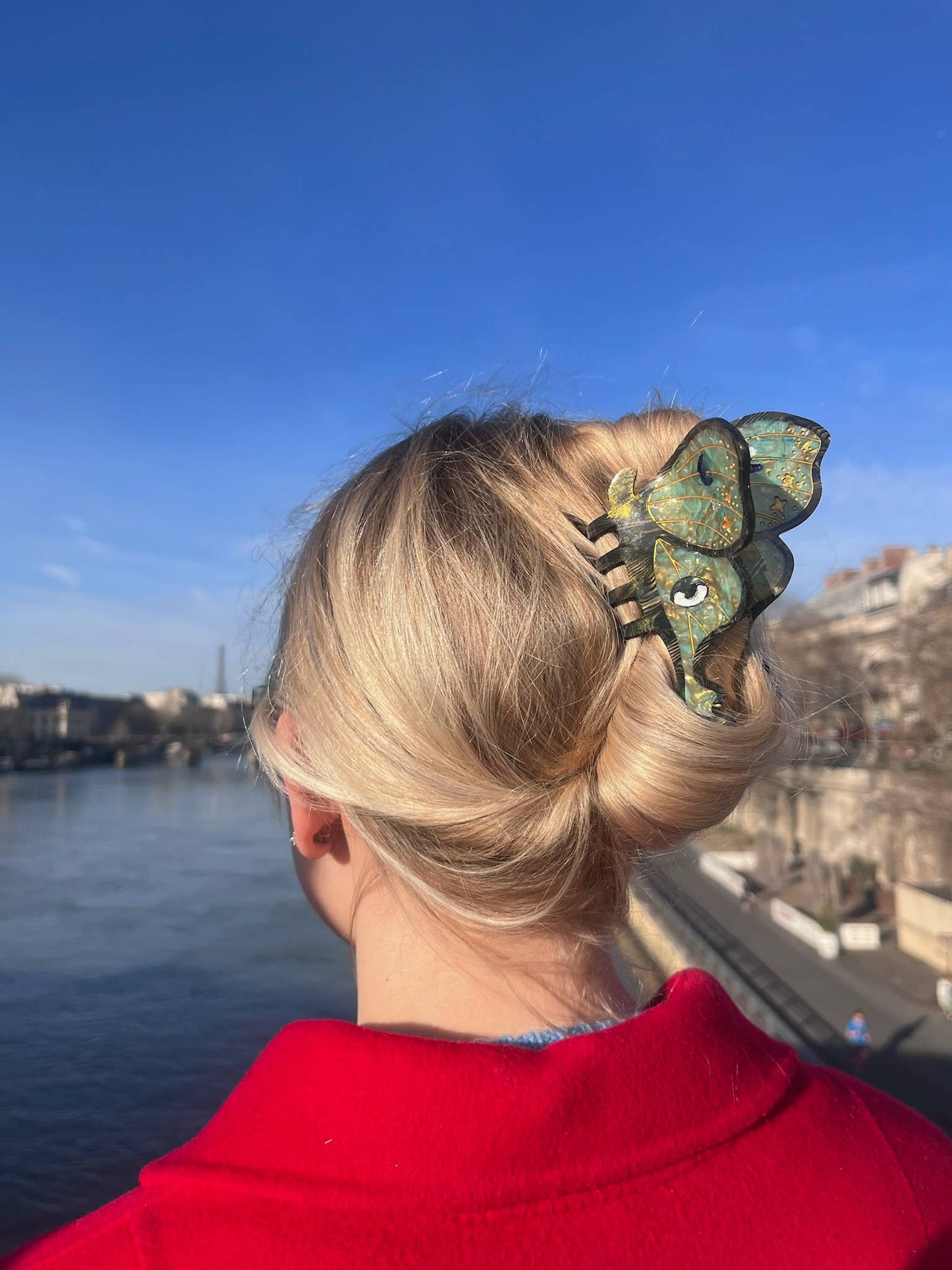 Solar Eclipse - Hand-painted Luna Moth Claw Hair Clip | Eco-Friendly: Green