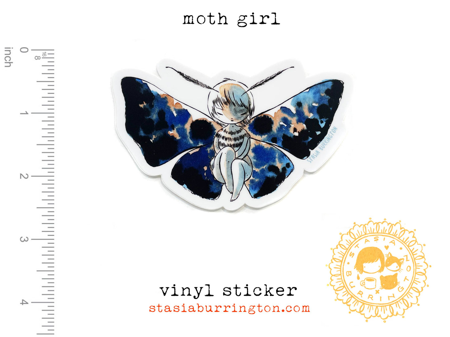 Stasia Burrington Illustration - Vinyl Sticker - Moth Girl - bittersweet entomology