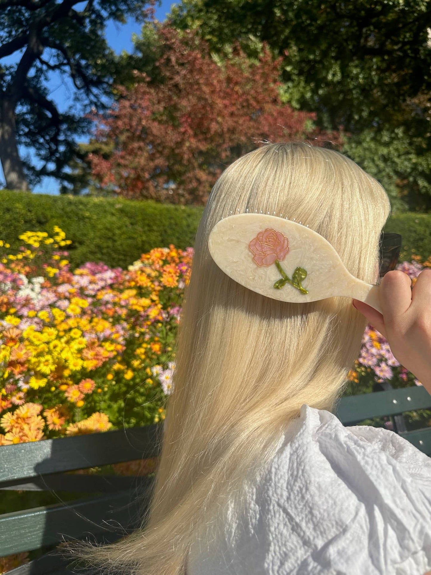 Solar Eclipse - Hand-painted Spring Rose Acetate 2-1 Daily Hair Brush