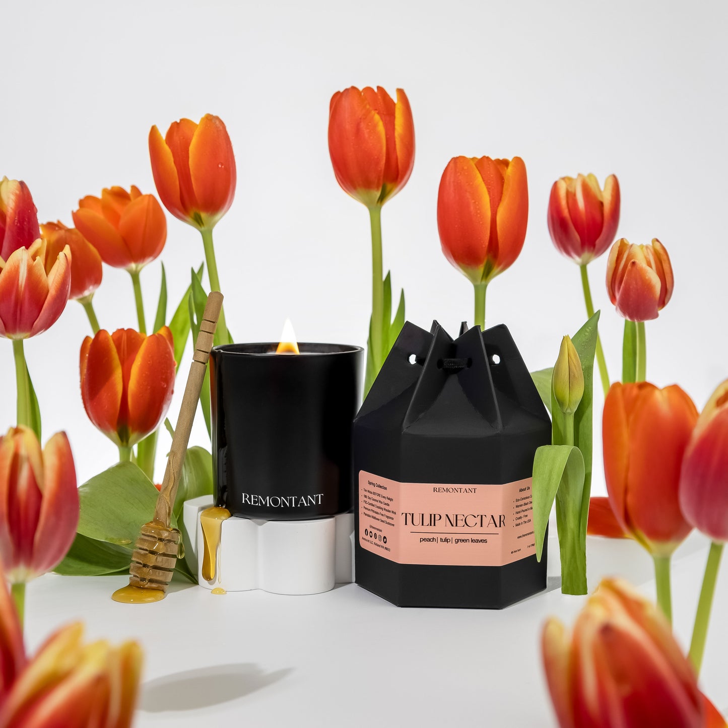 Tulip Nectar | Peach ~ Tulip ~ Green Leaves | Wood Wick Candle