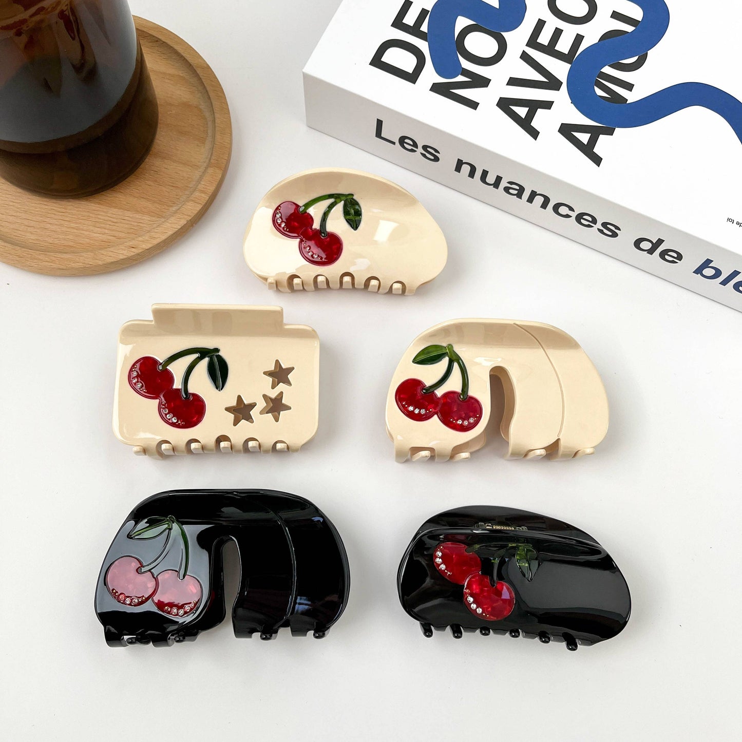 TheDivaSoap - Simple Cherry Hair Clip, Acetate Fruit Claw Clip: Beige A