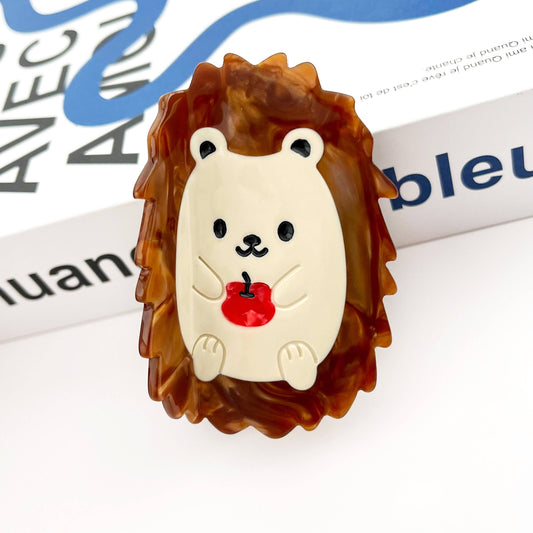 TheDivaSoap - Cute Hedgehog Claw Clip with an Apple , Animal Hair Clip