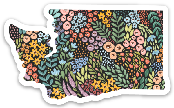 Elyse Breanne Design - Washington State Floral Sticker 3x2in.: Black Floral