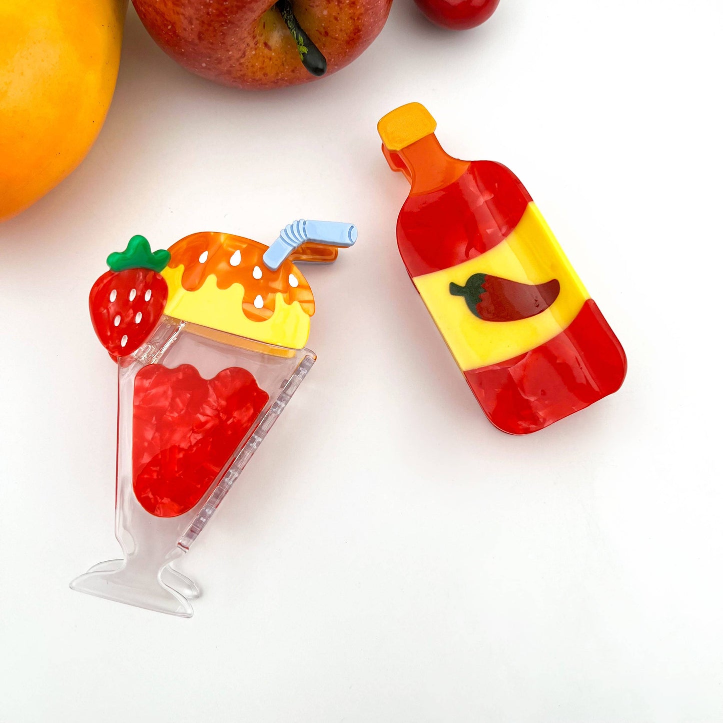 TheDivaSoap - Food-Themed Acetate Claw Clips, Hot Sauce & Taco Designs: Chili Sauce