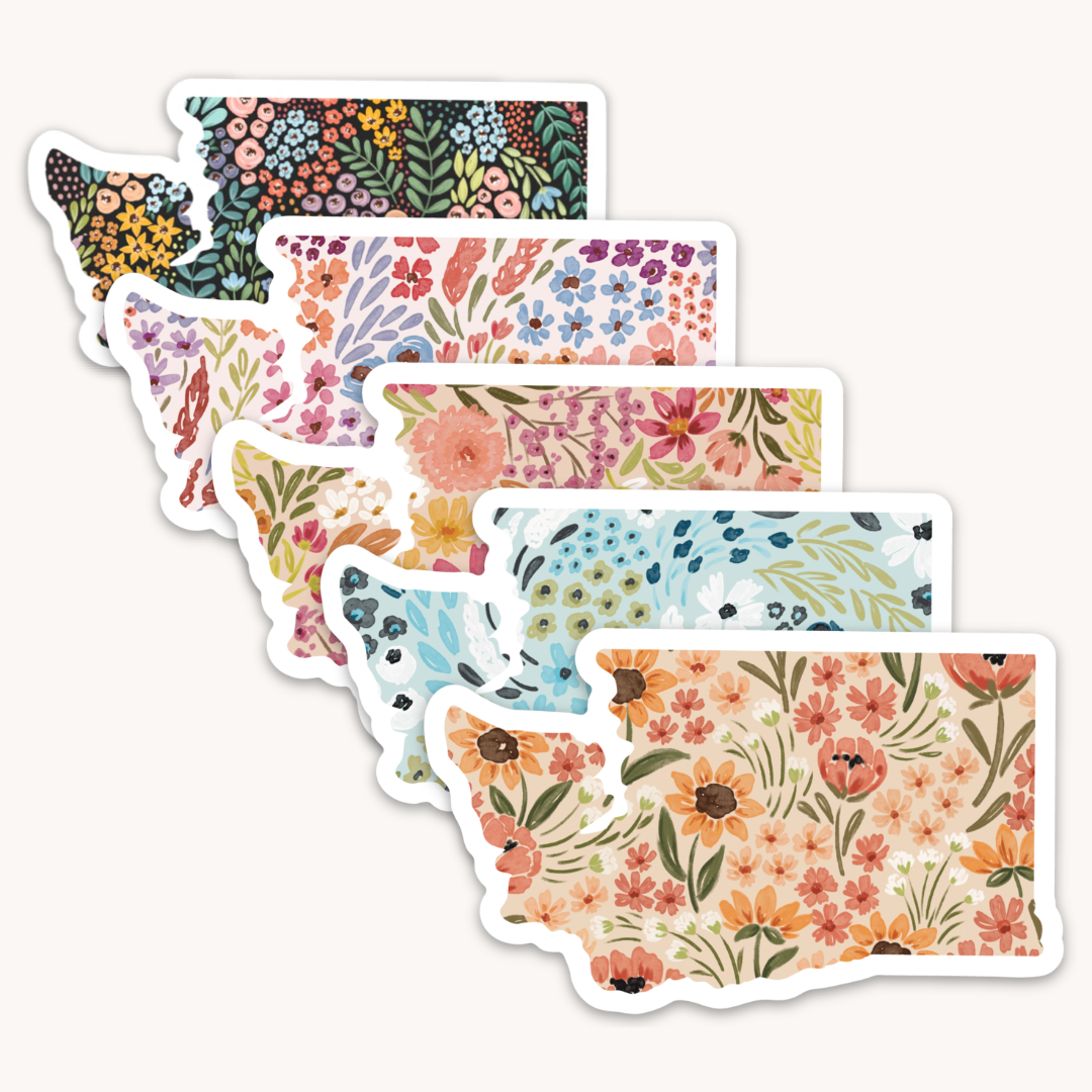 Elyse Breanne Design - Washington State Floral Sticker 3x2in.: Black Floral