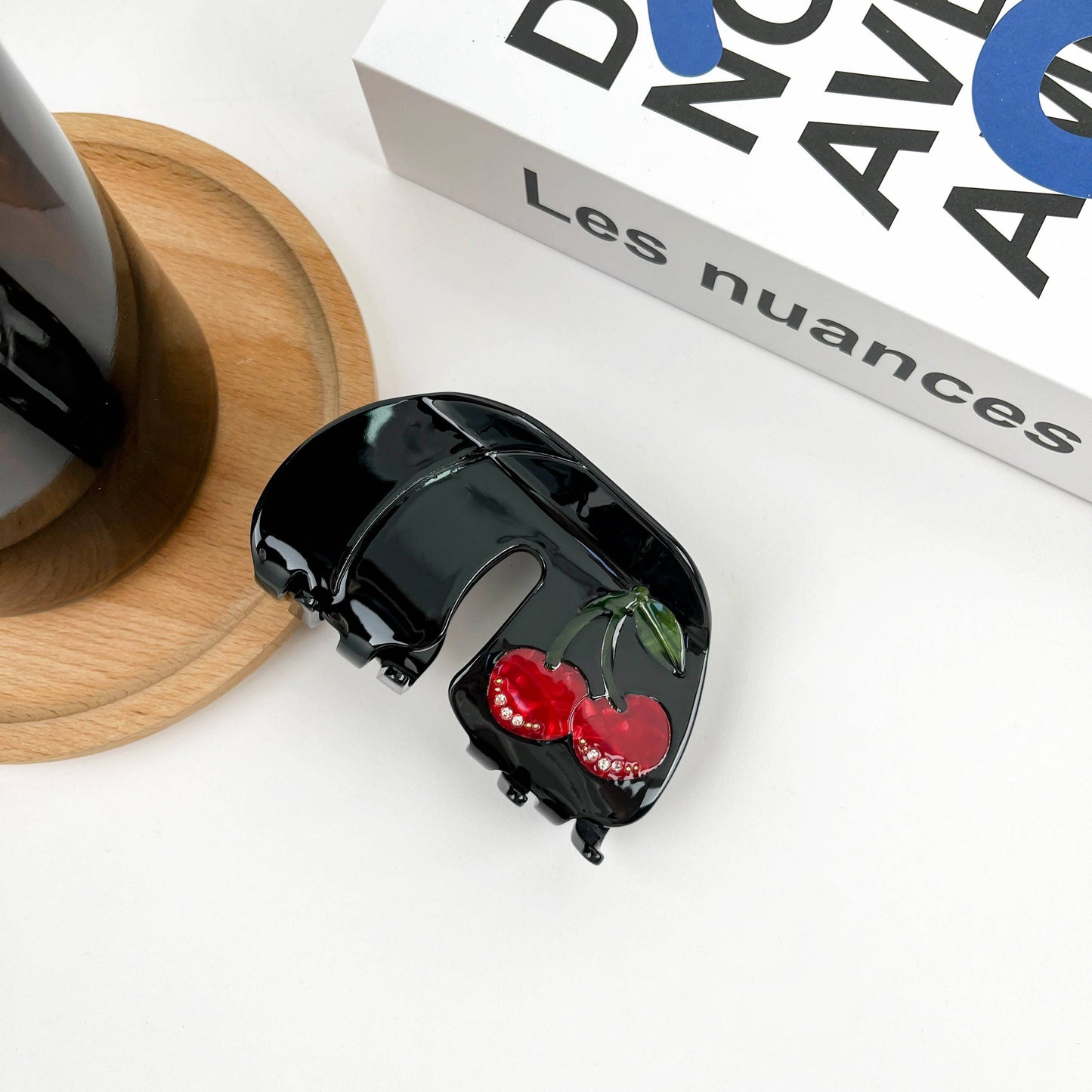 TheDivaSoap - Simple Cherry Hair Clip, Acetate Fruit Claw Clip: Black A