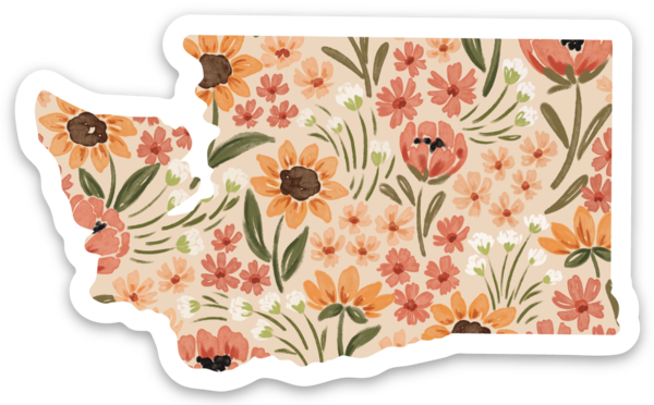 Elyse Breanne Design - Washington State Floral Sticker 3x2in.: Black Floral