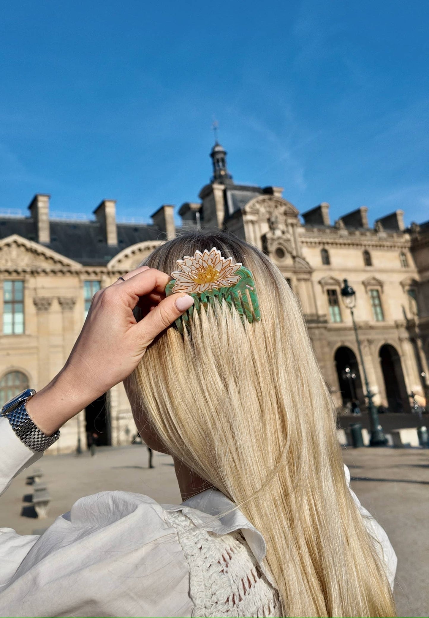 Solar Eclipse - Hand-painted Waterlily Pocket Hair Comb