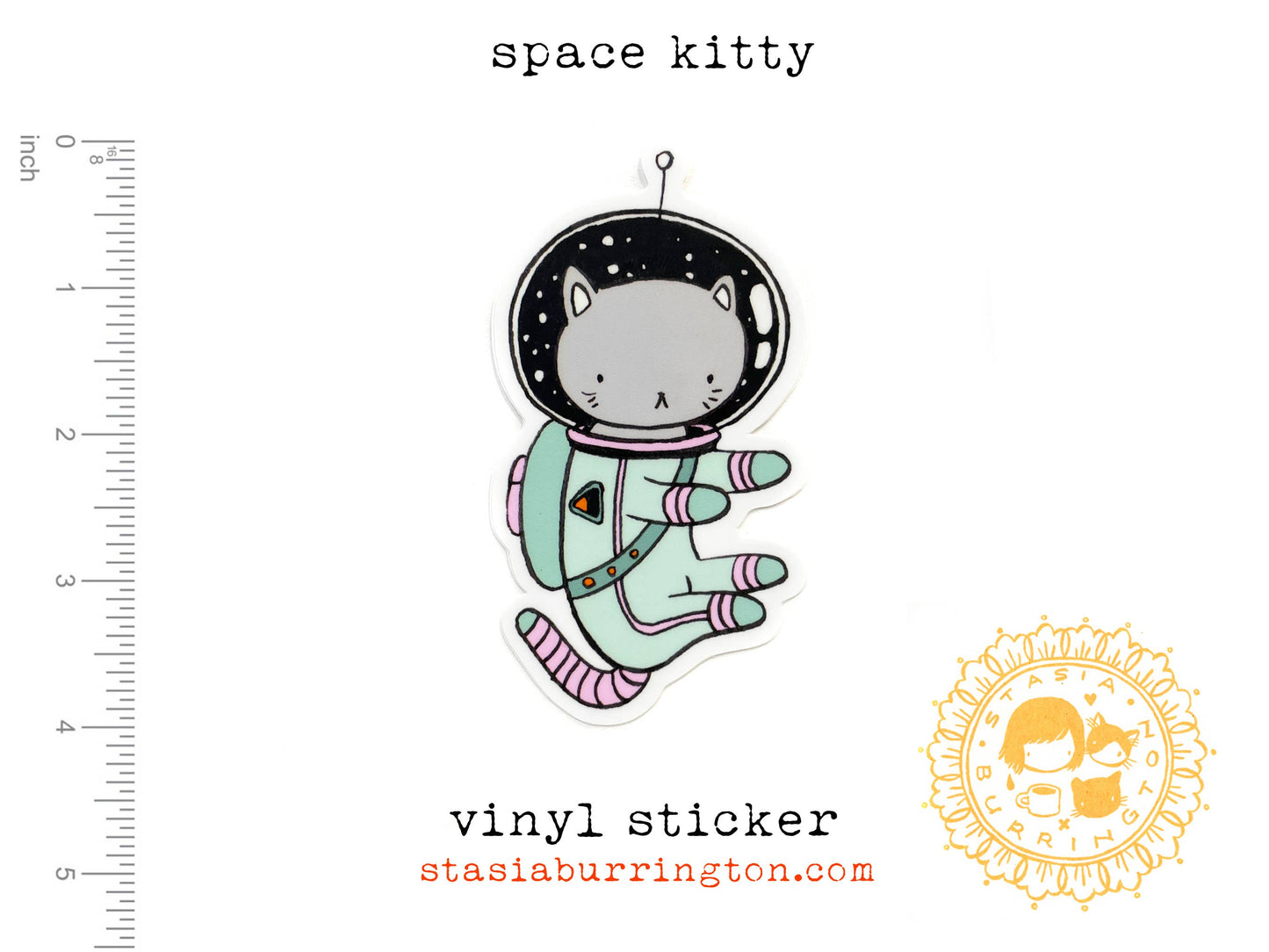 Stasia Burrington Illustration - Vinyl Sticker - Space Cat - waterproof