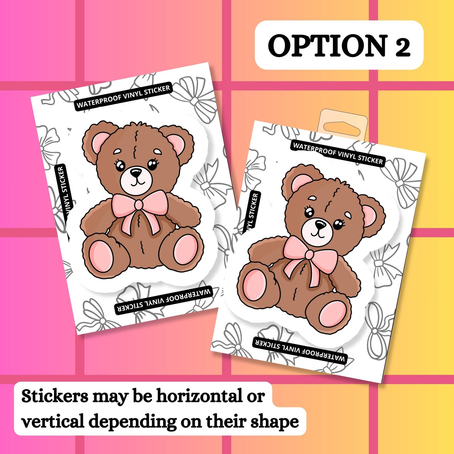 Stickers+ X Ashley Bexar -Pink Bow Teddy Bear - Cute Teddy Bear Girly Waterproof Vinyl Sticker: Matte / I want LOOSE stickers