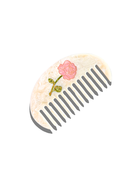 Solar Eclipse - Hand-painted Spring Rose Gua Sha Treatment Hair Comb