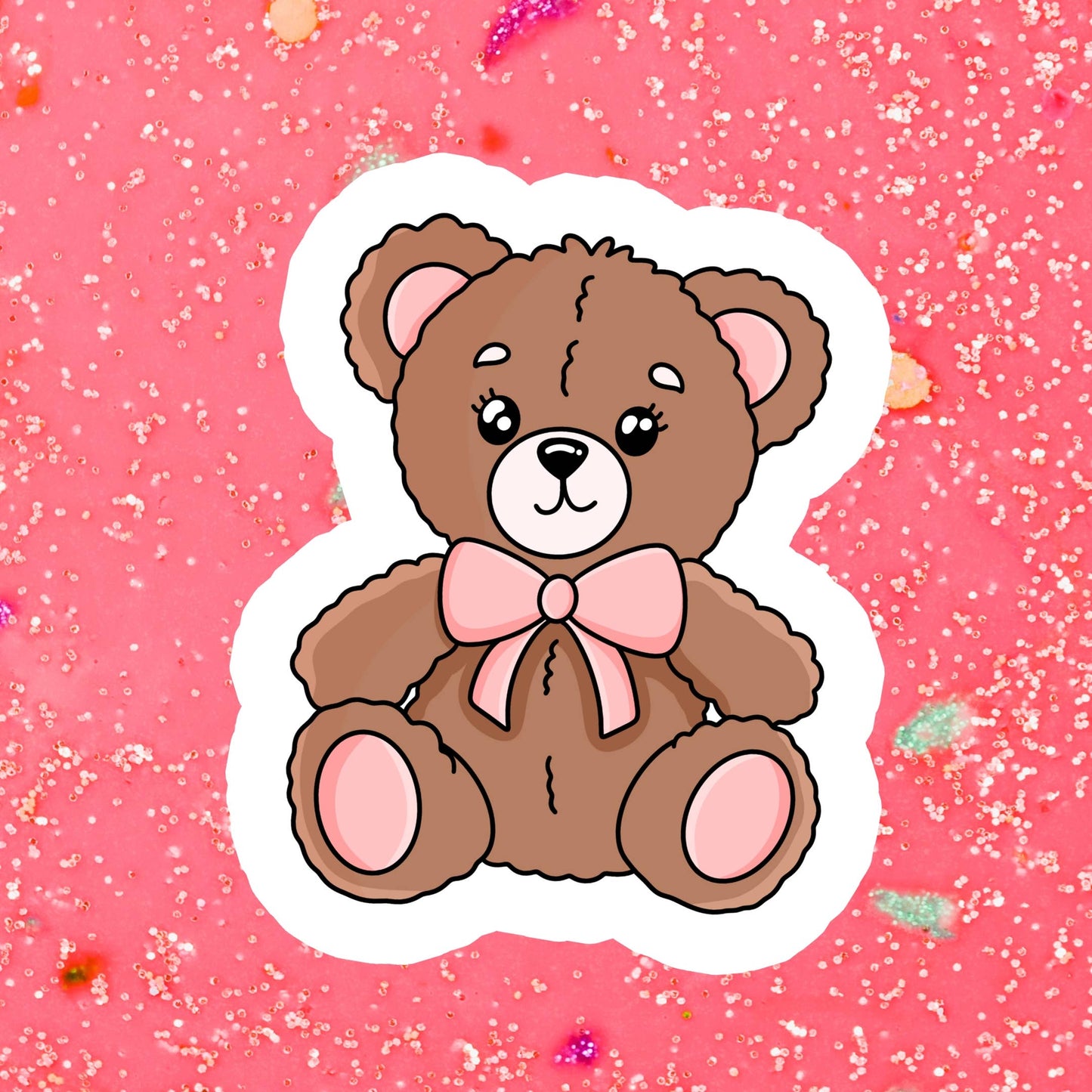 Stickers+ X Ashley Bexar -Pink Bow Teddy Bear - Cute Teddy Bear Girly Waterproof Vinyl Sticker: Matte / I want LOOSE stickers