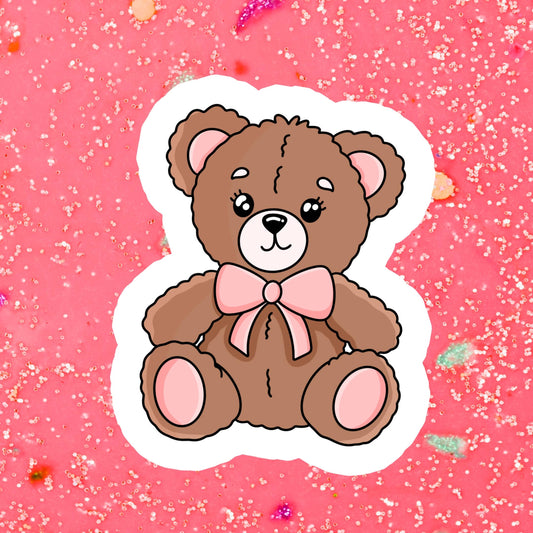 Stickers+ X Ashley Bexar -Pink Bow Teddy Bear - Cute Teddy Bear Girly Waterproof Vinyl Sticker: Matte / I want LOOSE stickers