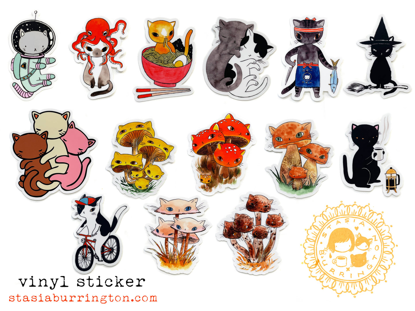 Stasia Burrington Illustration - Vinyl Sticker - Ramen Cat
