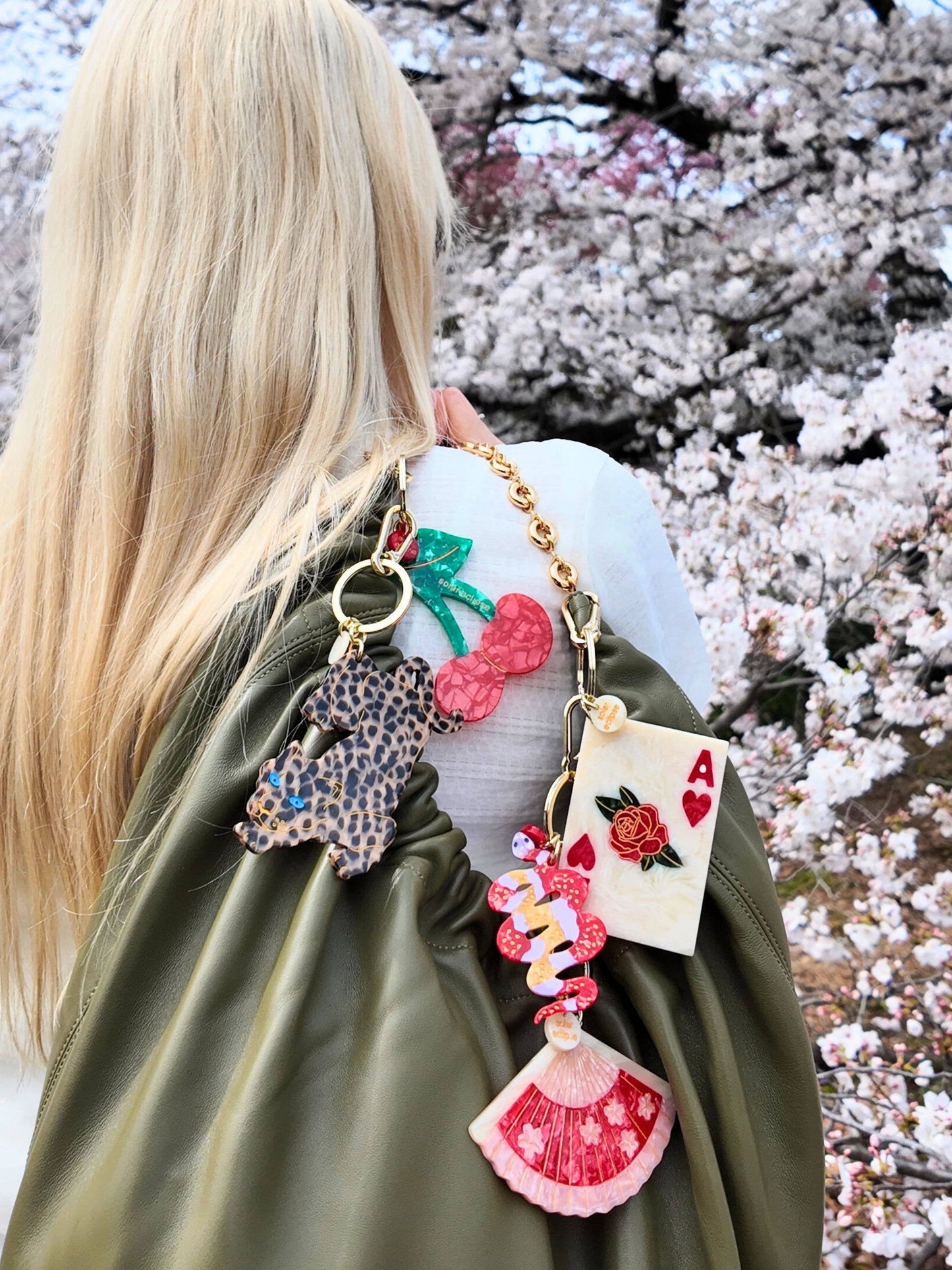 Solar Eclipse - Hand-painted Blossom Fan Bag Charm + Keychain