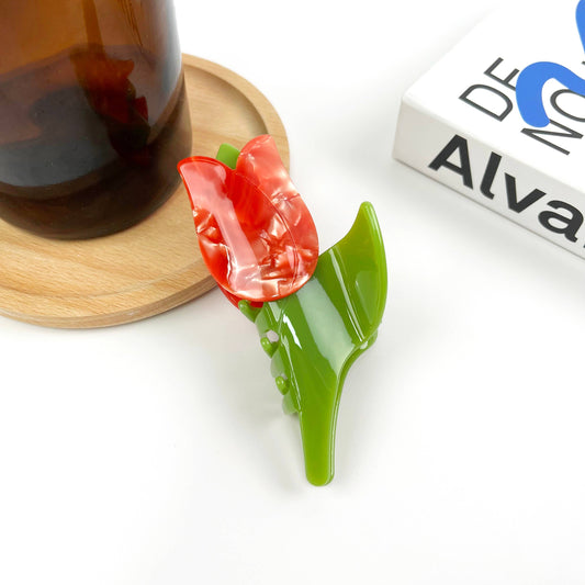 TheDivaSoap - Acetate red tulip claw clip flower hair clips