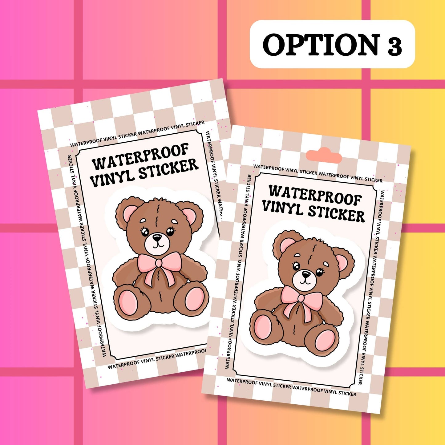 Stickers+ X Ashley Bexar -Pink Bow Teddy Bear - Cute Teddy Bear Girly Waterproof Vinyl Sticker: Matte / I want LOOSE stickers