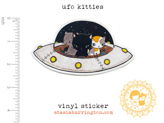 Stasia Burrington Illustration - Vinyl Sticker - UFO Kitties - space cats: Large