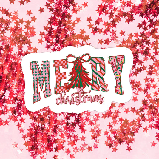 Stickers+ X Ashley Bexar - Merry Christmas with a Pop Christmas Tree - Christmas Girly Pink Holiday Waterproof Vinyl Sticker