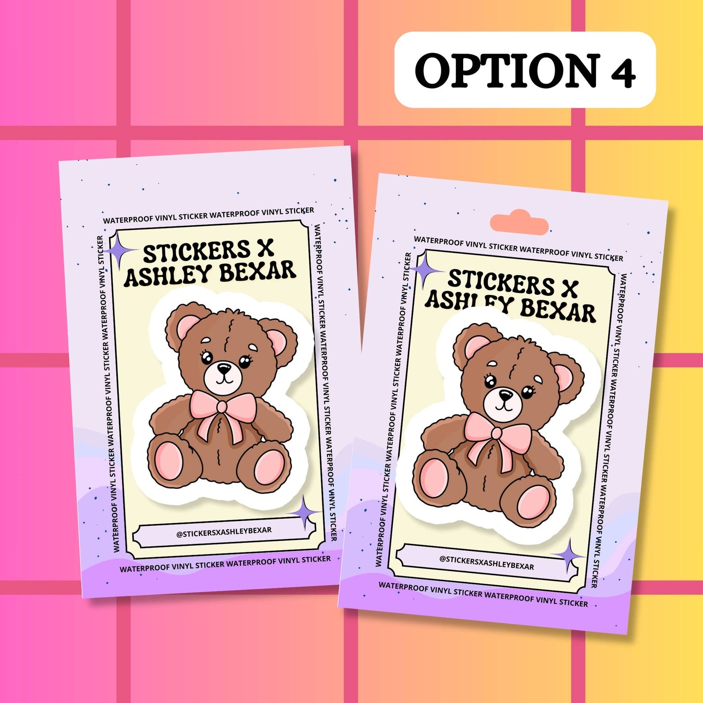 Stickers+ X Ashley Bexar -Pink Bow Teddy Bear - Cute Teddy Bear Girly Waterproof Vinyl Sticker: Matte / I want LOOSE stickers