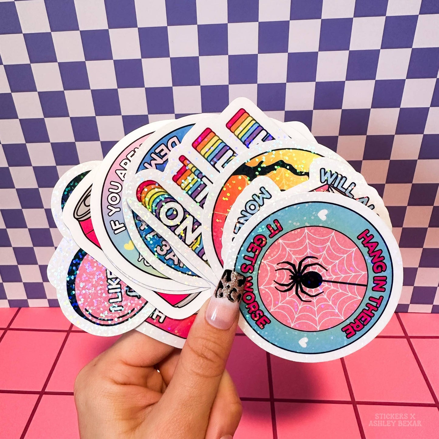 Stickers+ X Ashley Bexar -Pink Bow Teddy Bear - Cute Teddy Bear Girly Waterproof Vinyl Sticker: Matte / I want LOOSE stickers