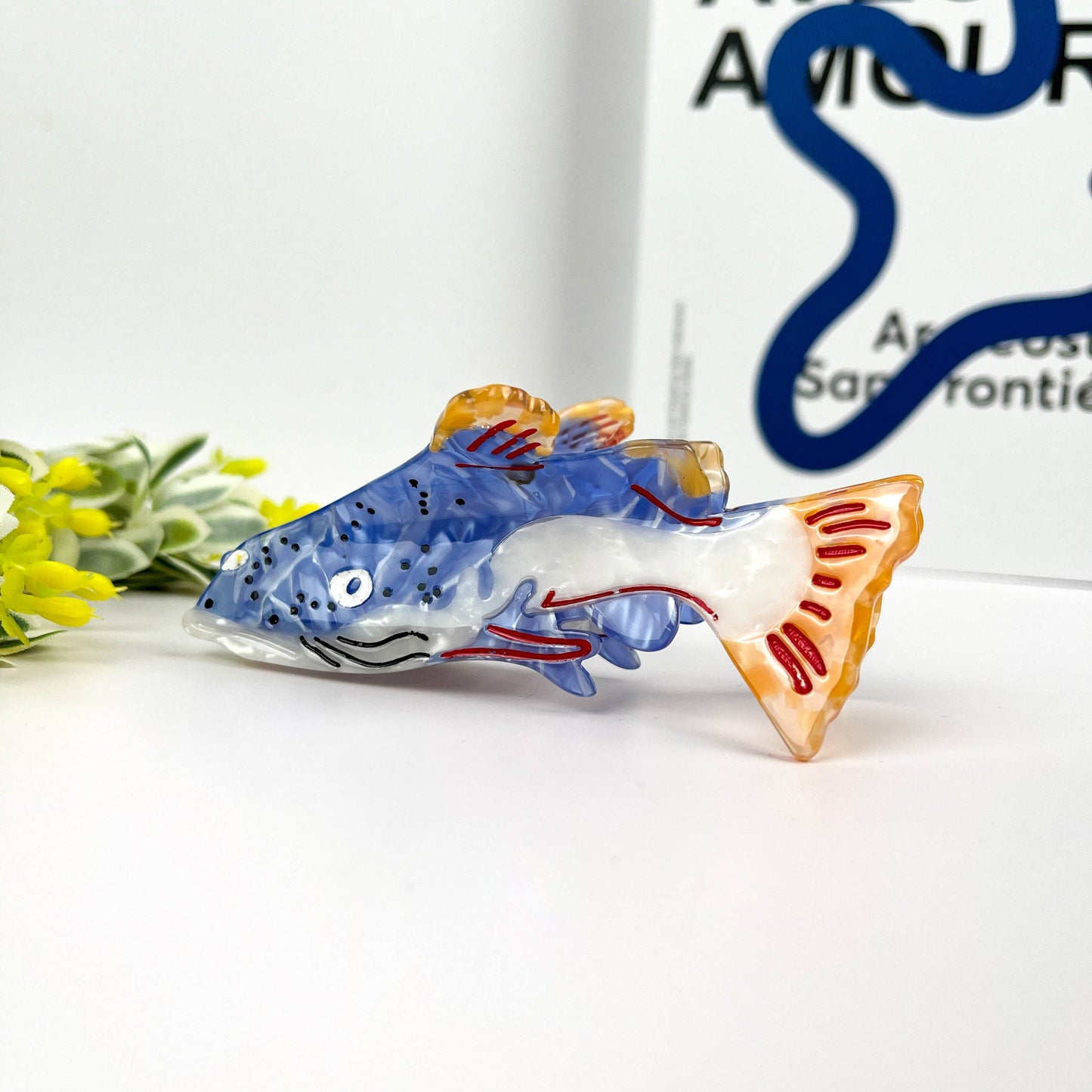 TheDivaSoap - Blue and White Trout Hair Clip,Acetate Fish Hair Claw