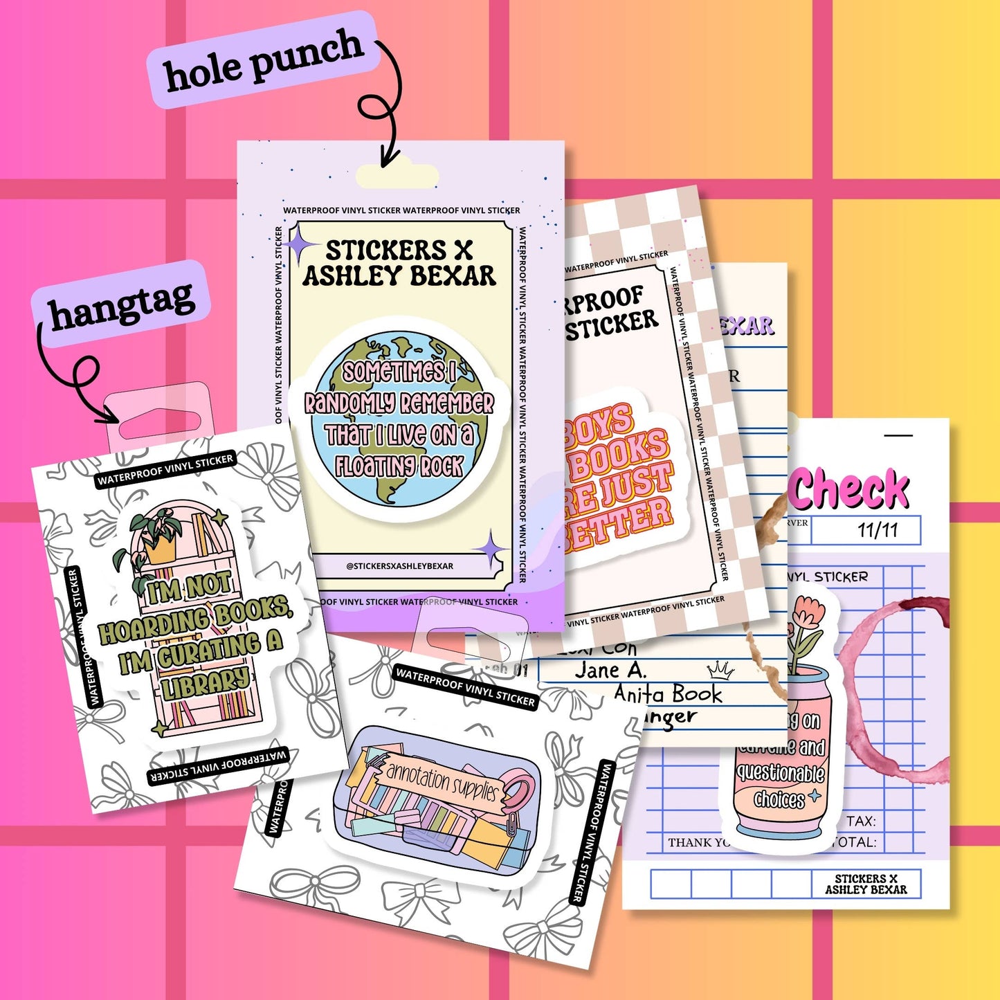 Stickers+ X Ashley Bexar -Pink Bow Teddy Bear - Cute Teddy Bear Girly Waterproof Vinyl Sticker: Matte / I want LOOSE stickers