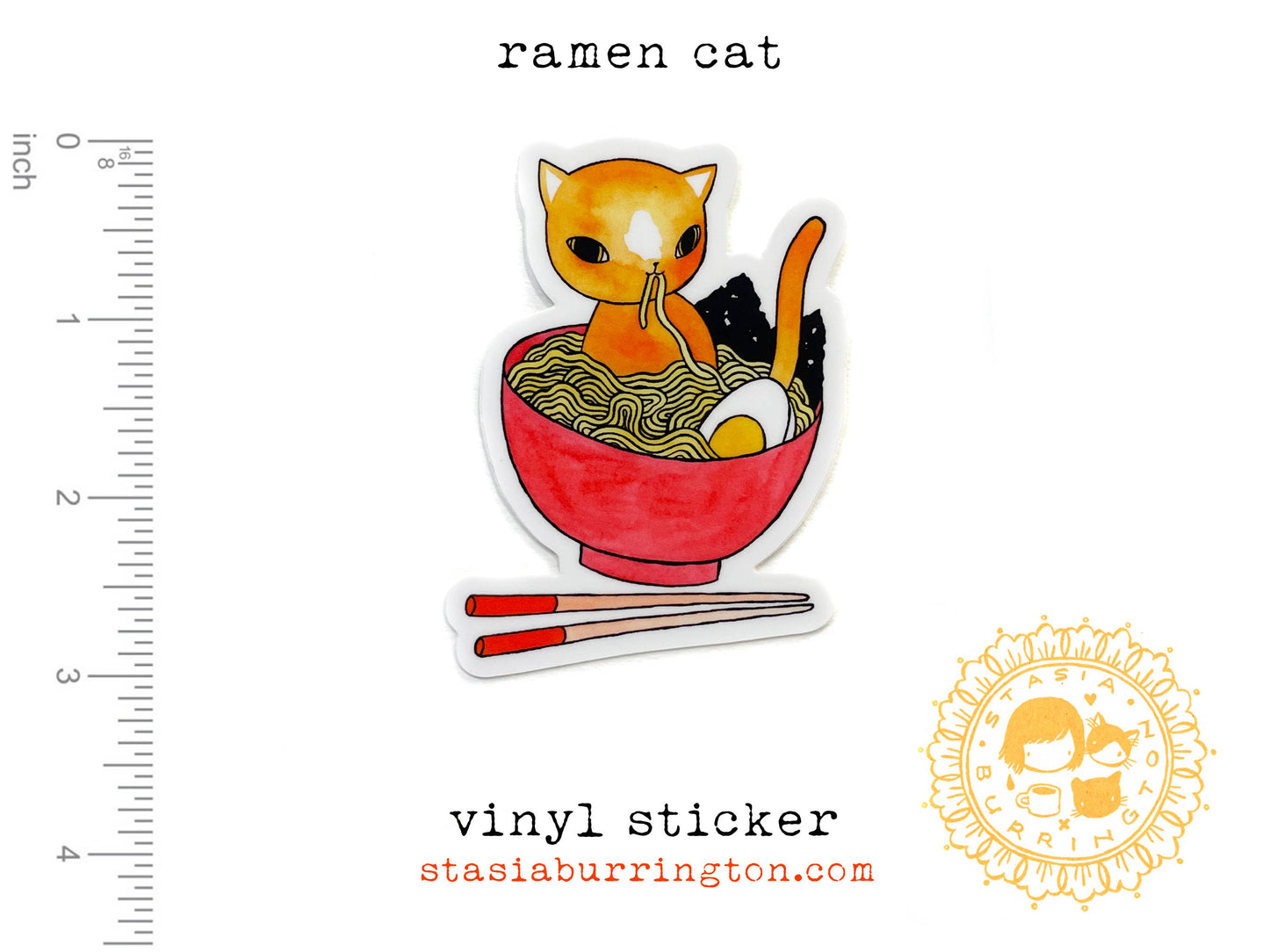 Stasia Burrington Illustration - Vinyl Sticker - Ramen Cat