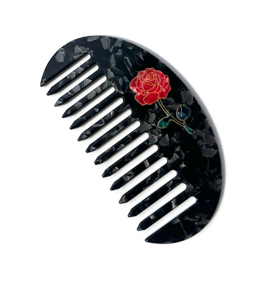 Solar Eclipse - Hand-painted Rose Stem Gua Sha Hair Comb Limited Edition