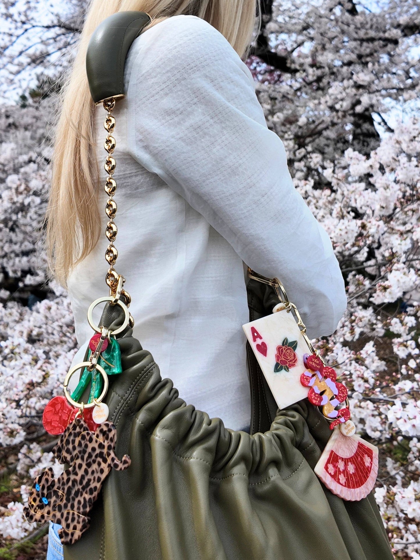 Solar Eclipse - Hand-painted Blossom Fan Bag Charm + Keychain