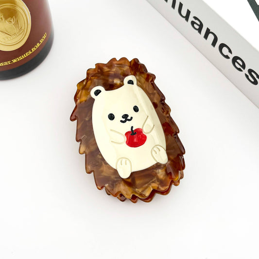 TheDivaSoap - Cute Hedgehog Claw Clip with an Apple , Animal Hair Clip